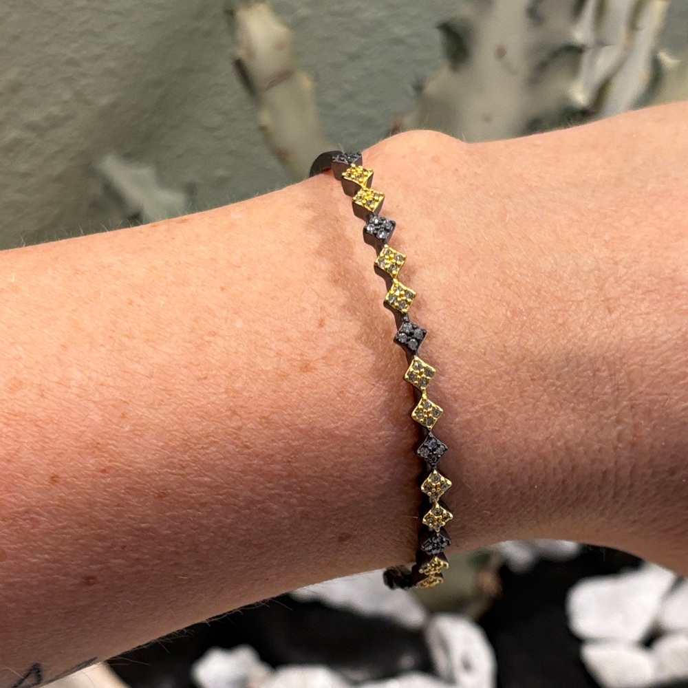 Gold and Silver Diamond Pattern Bracelet Freida Rothman 925 Sterling Silver